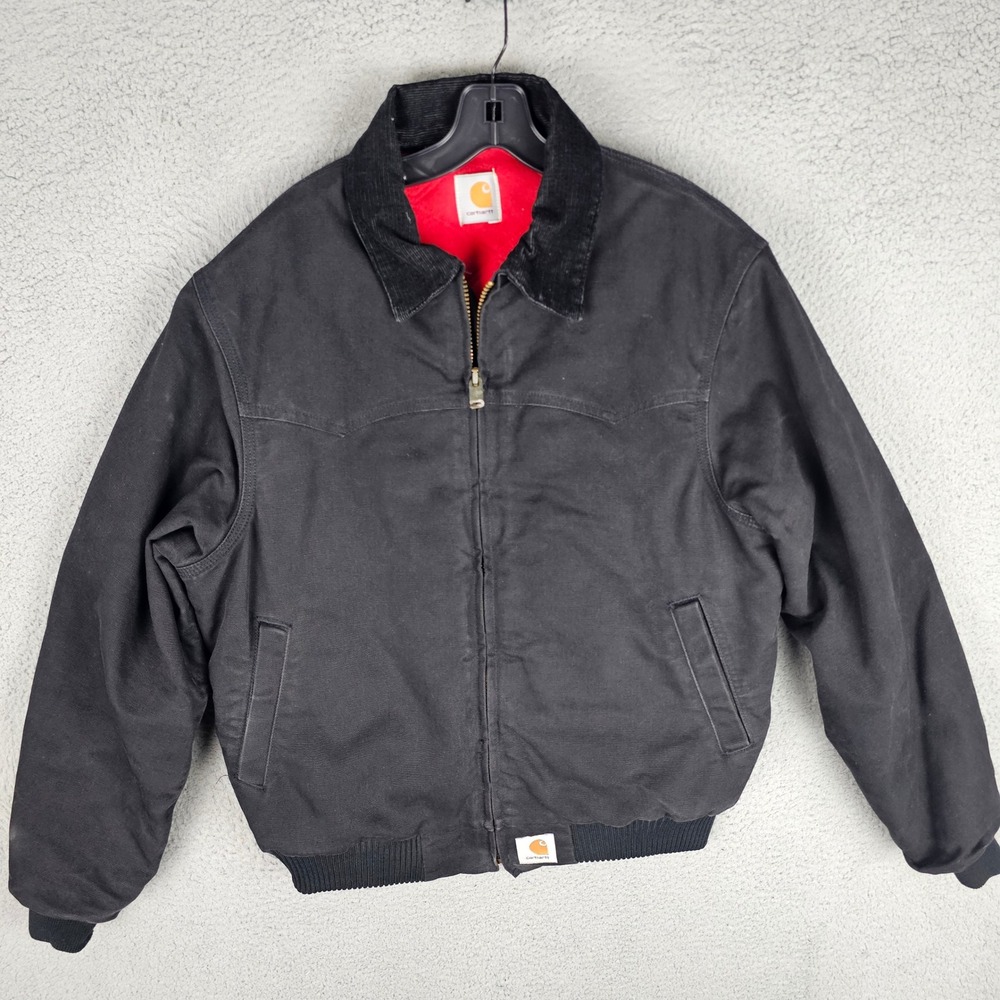 Carhartt Jacket Mens L Black Santa Fe Duck Canvas Quilted Flannel Lined J14 BLK